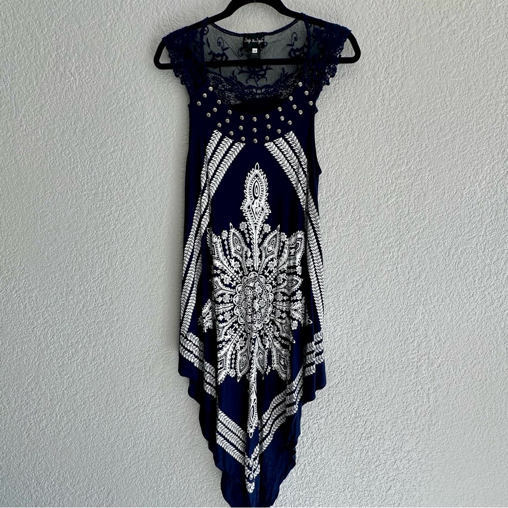 Angel Biba Asymmetrical Blue and White Sundress